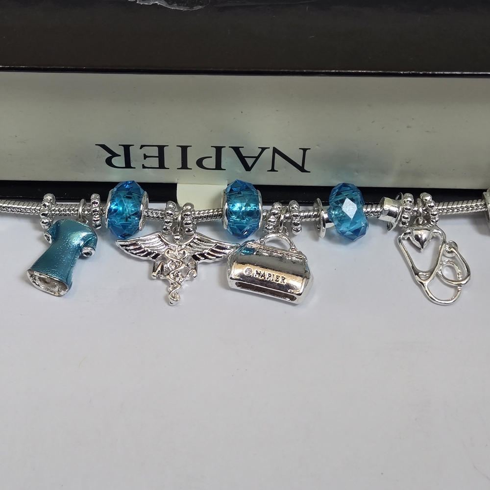 Napier Teal and Silver RN Charm Bracelet - Picture 4 of 6